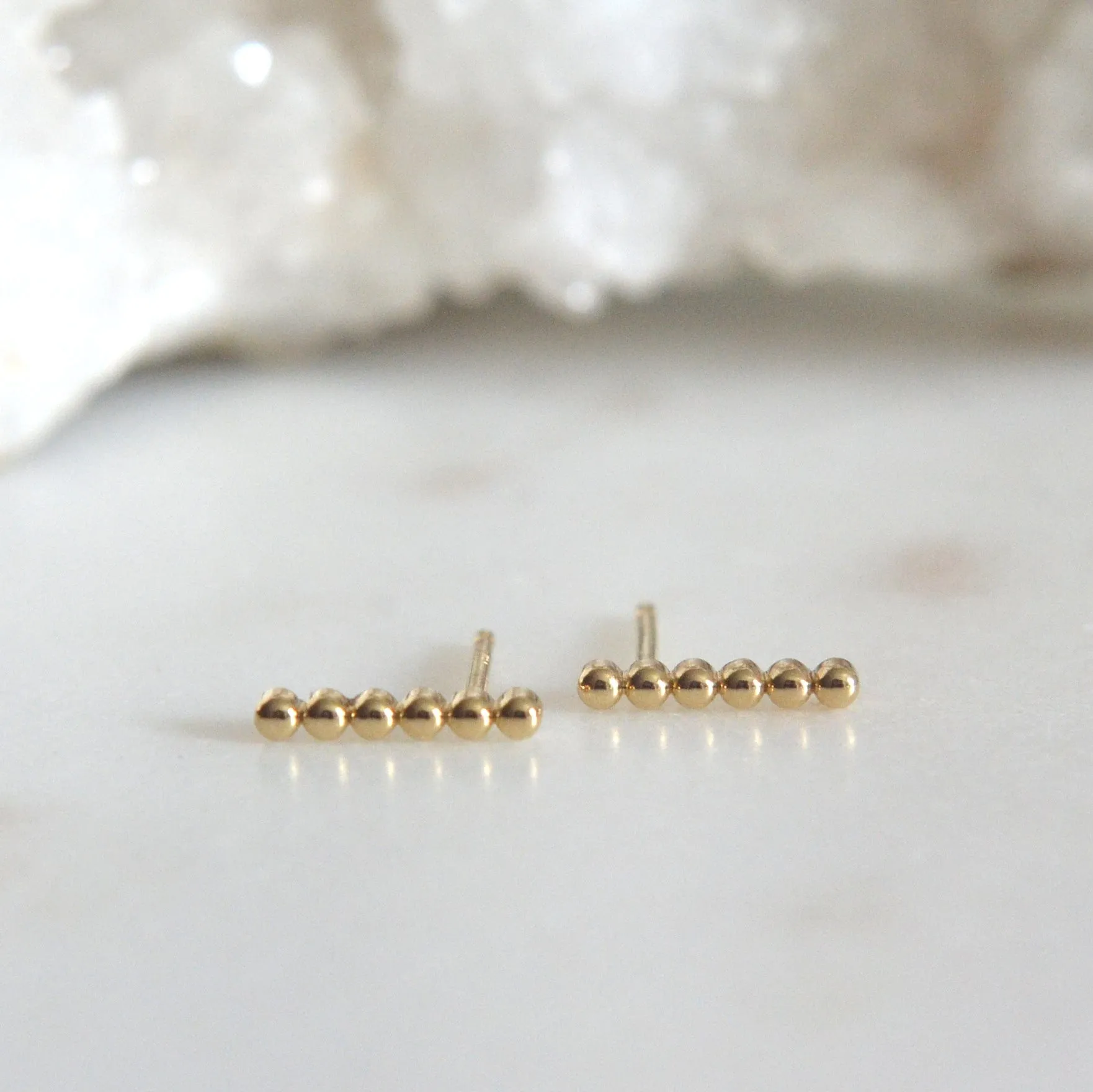 14k Beaded Bar Studs