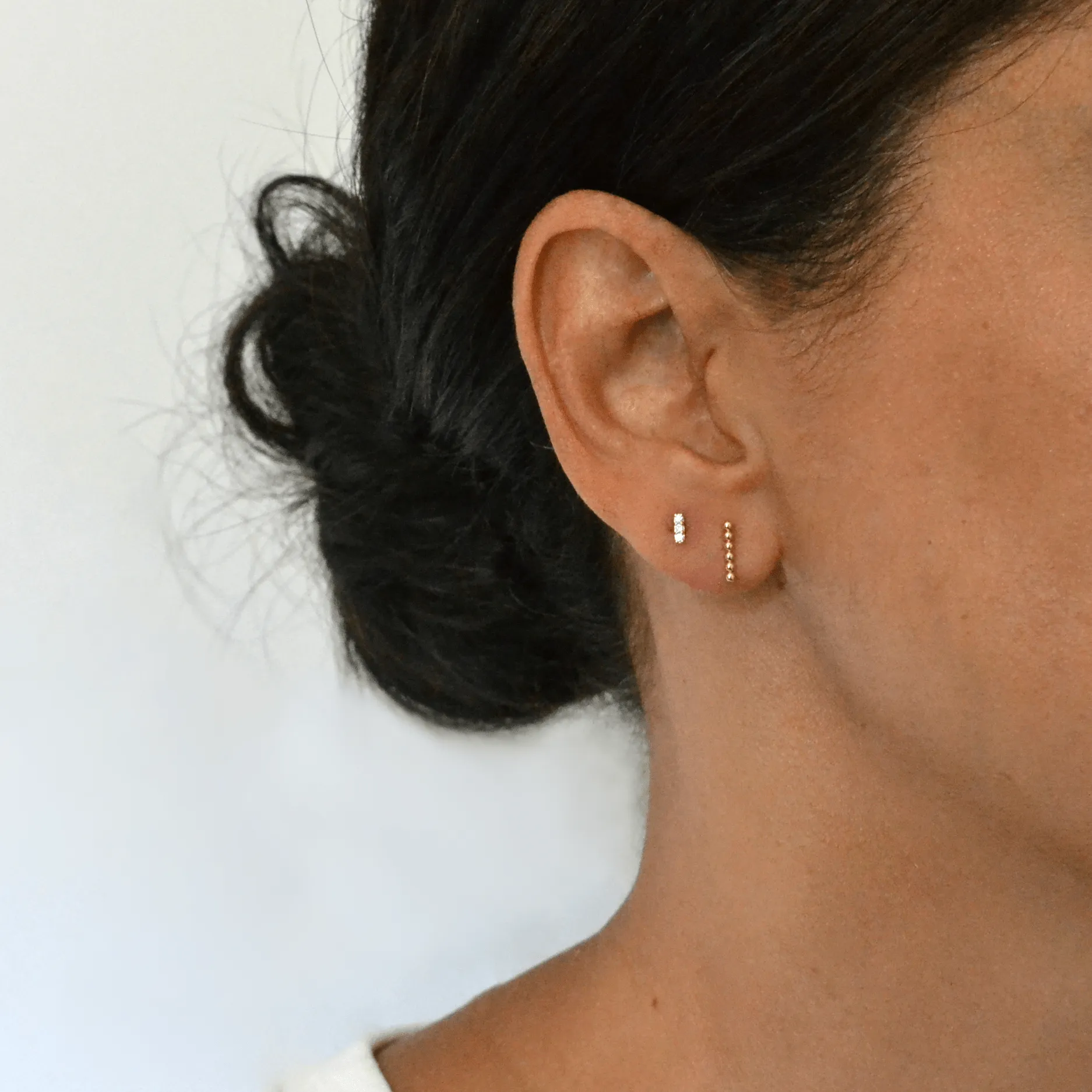 14k Beaded Bar Studs