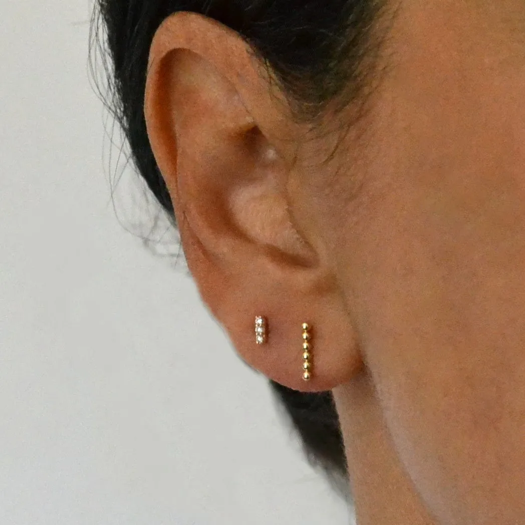 14k Beaded Bar Studs