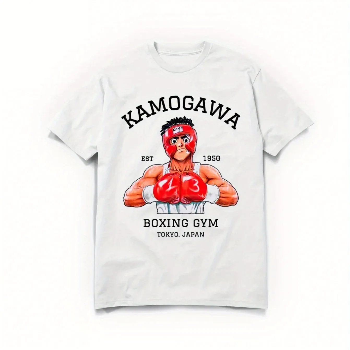 1pc 180G 100% Cotton Men's Boxing Gym Graphic T-Shirt - Black Anime Hajime No Ippo Kamogawa Design, Casual Round Neck Short Sleeve Tee for Summer