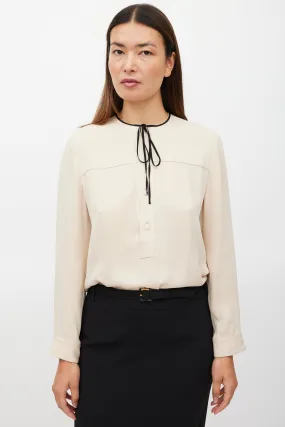 Beige Silk Half Button Up Top
