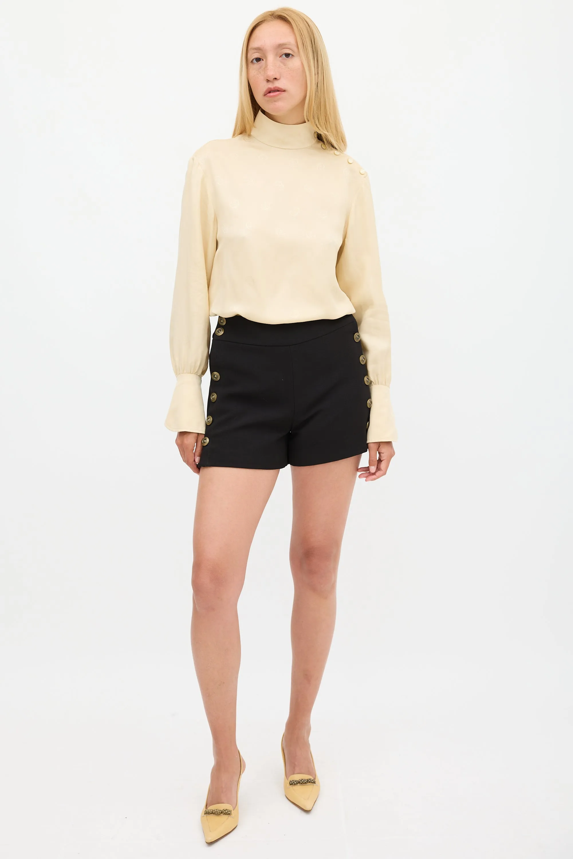 Beige Silk Logo Jacquard Top