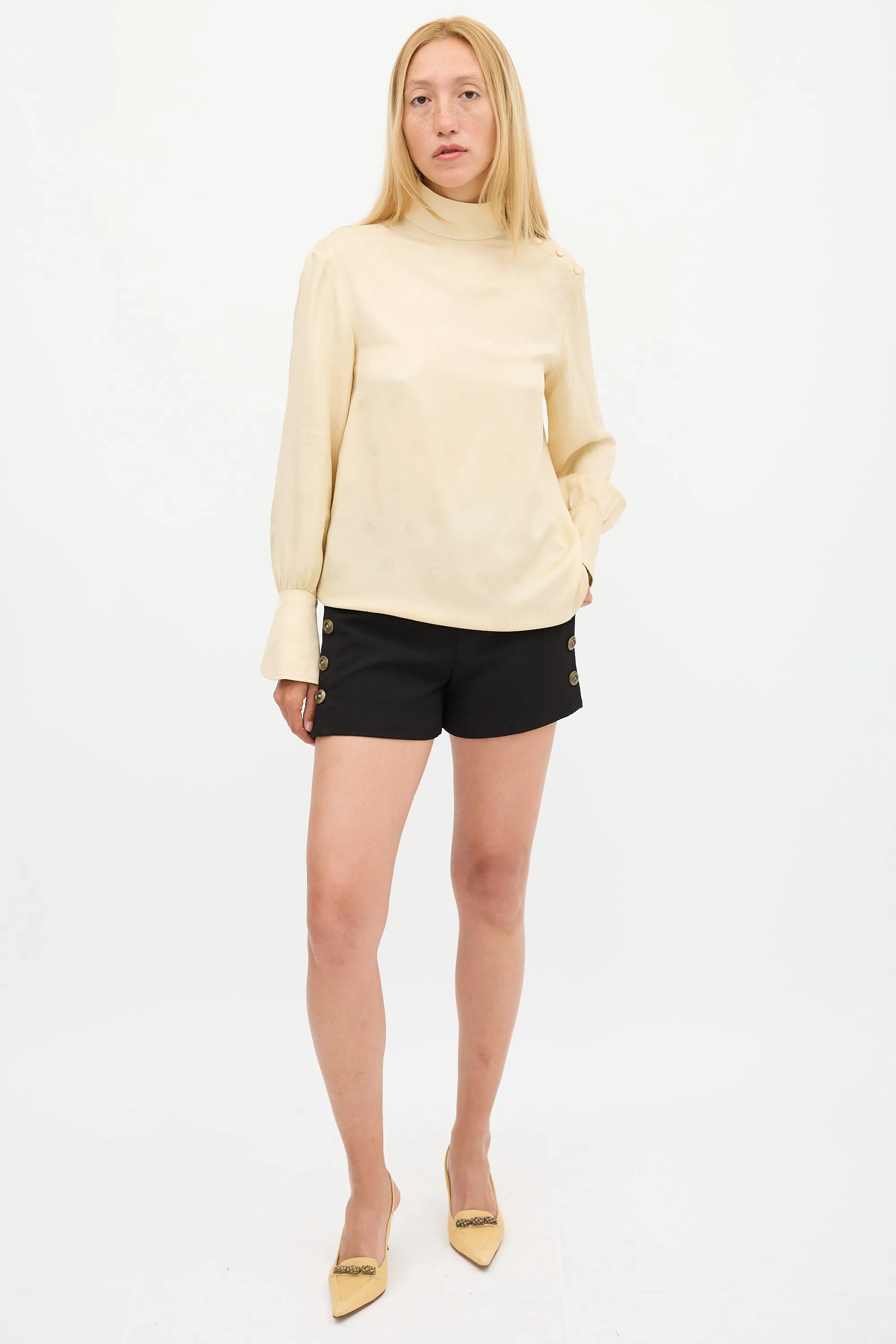 Beige Silk Logo Jacquard Top