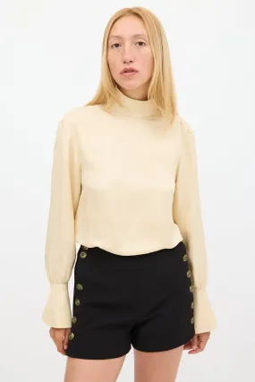 Beige Silk Logo Jacquard Top