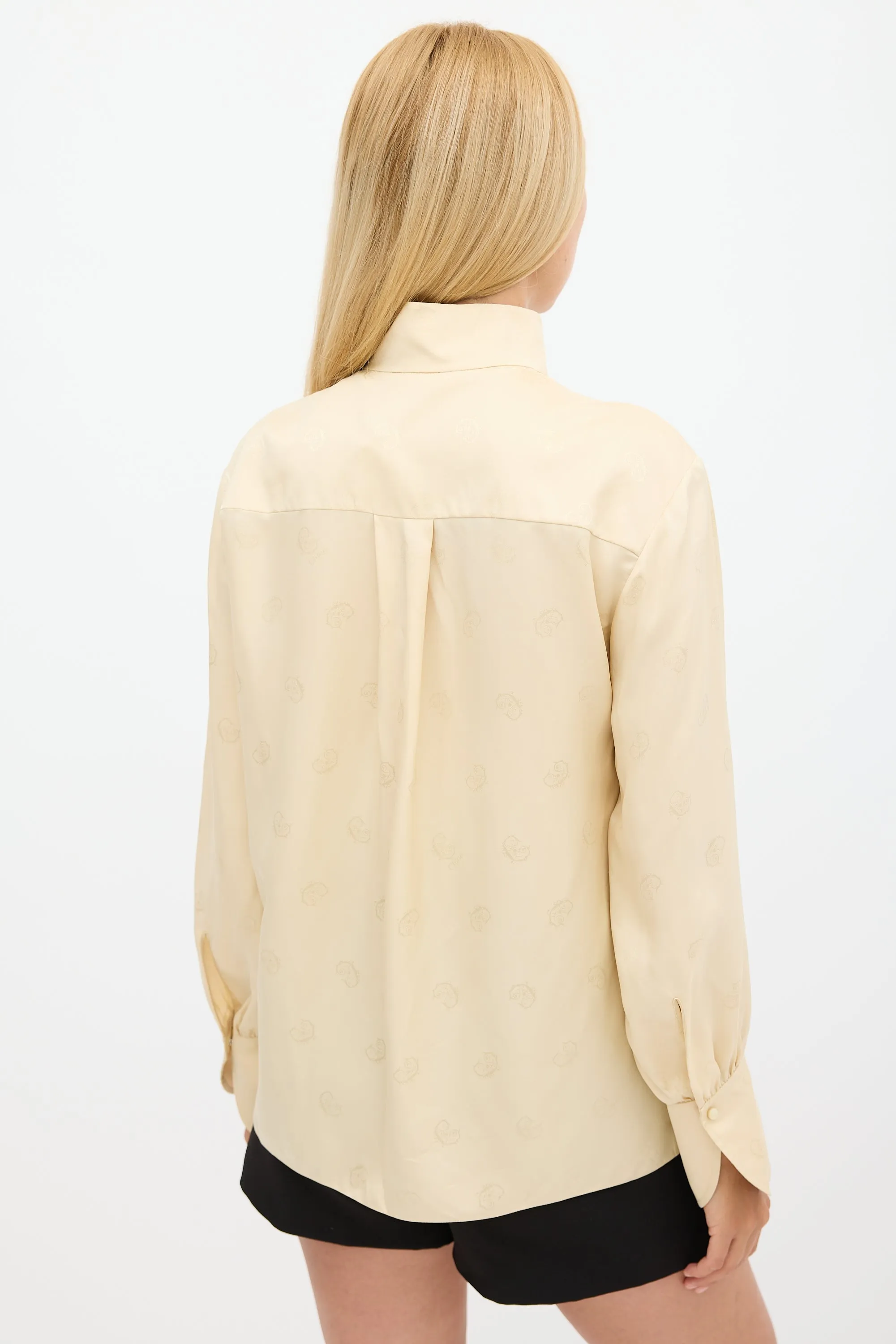 Beige Silk Logo Jacquard Top