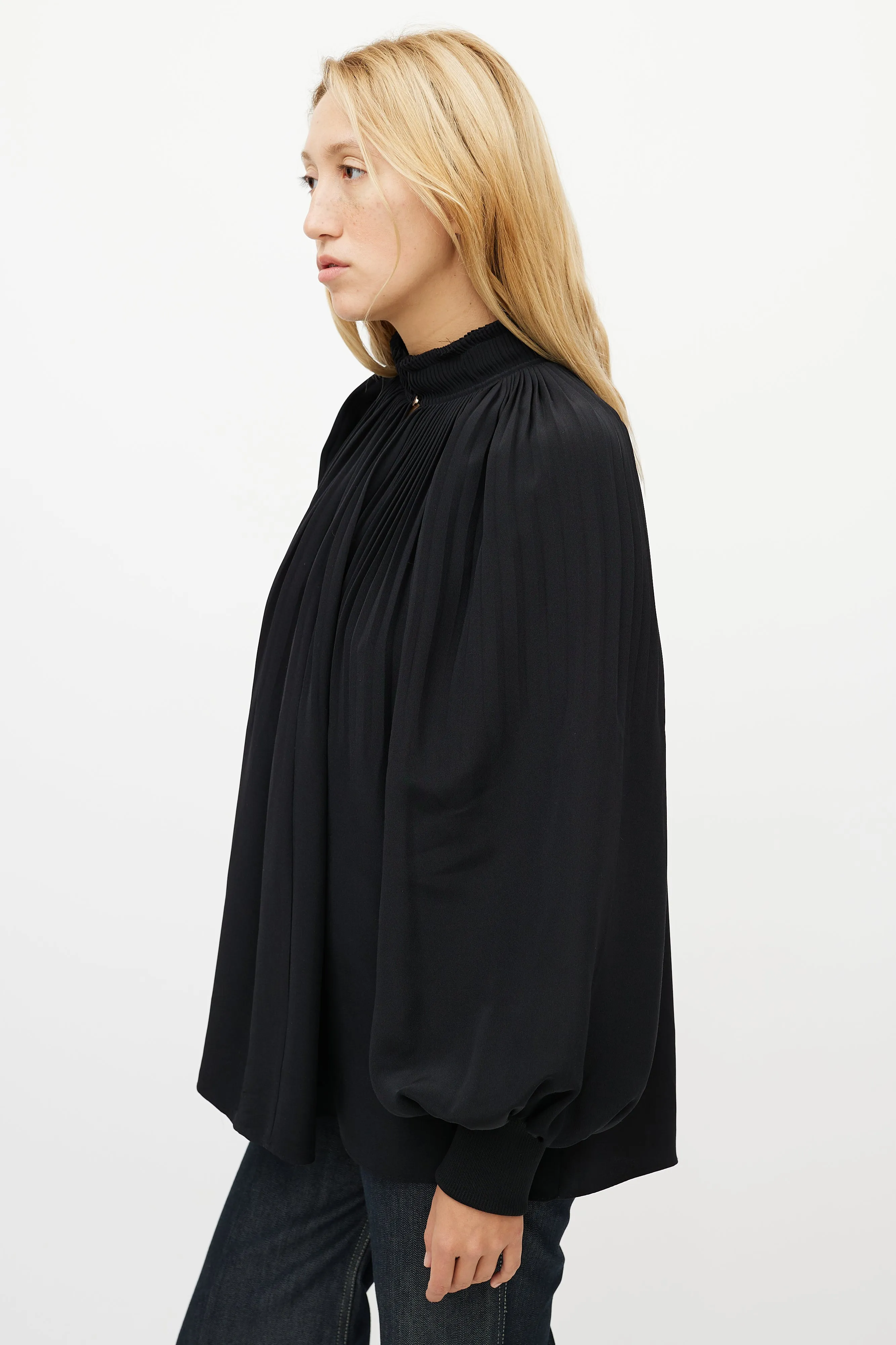 Black Pleated Silk Top