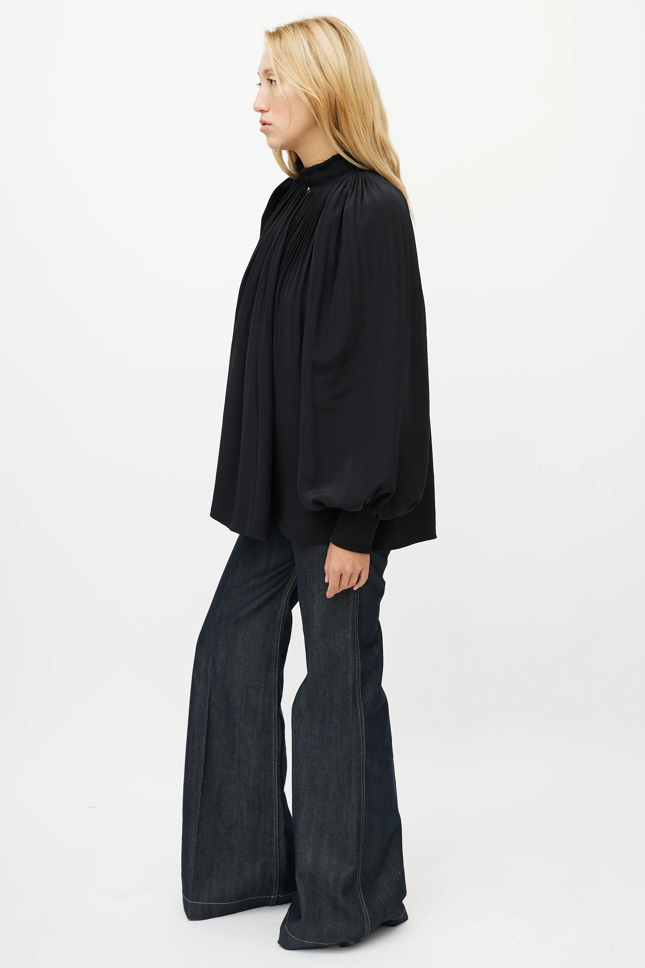 Black Pleated Silk Top