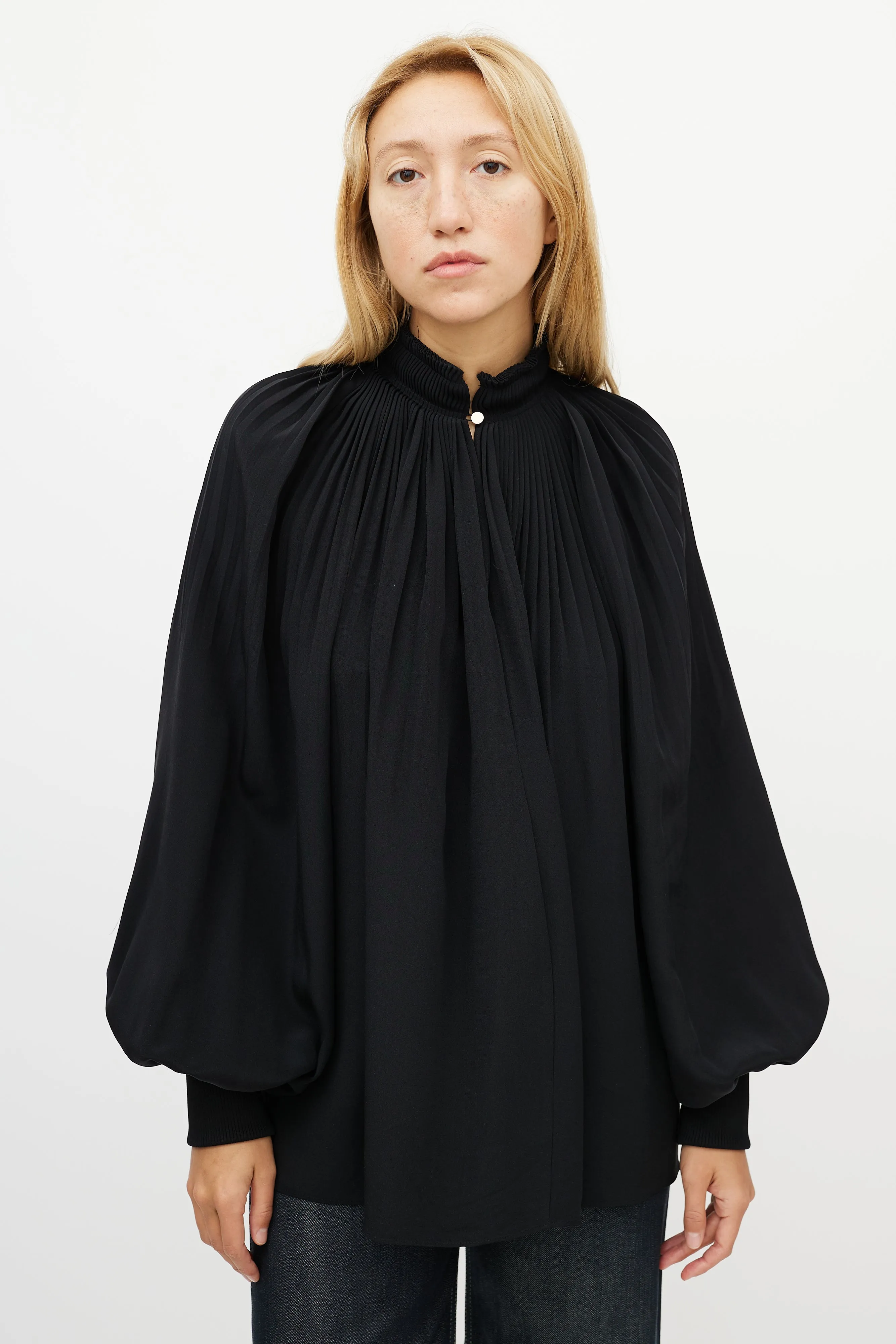 Black Pleated Silk Top