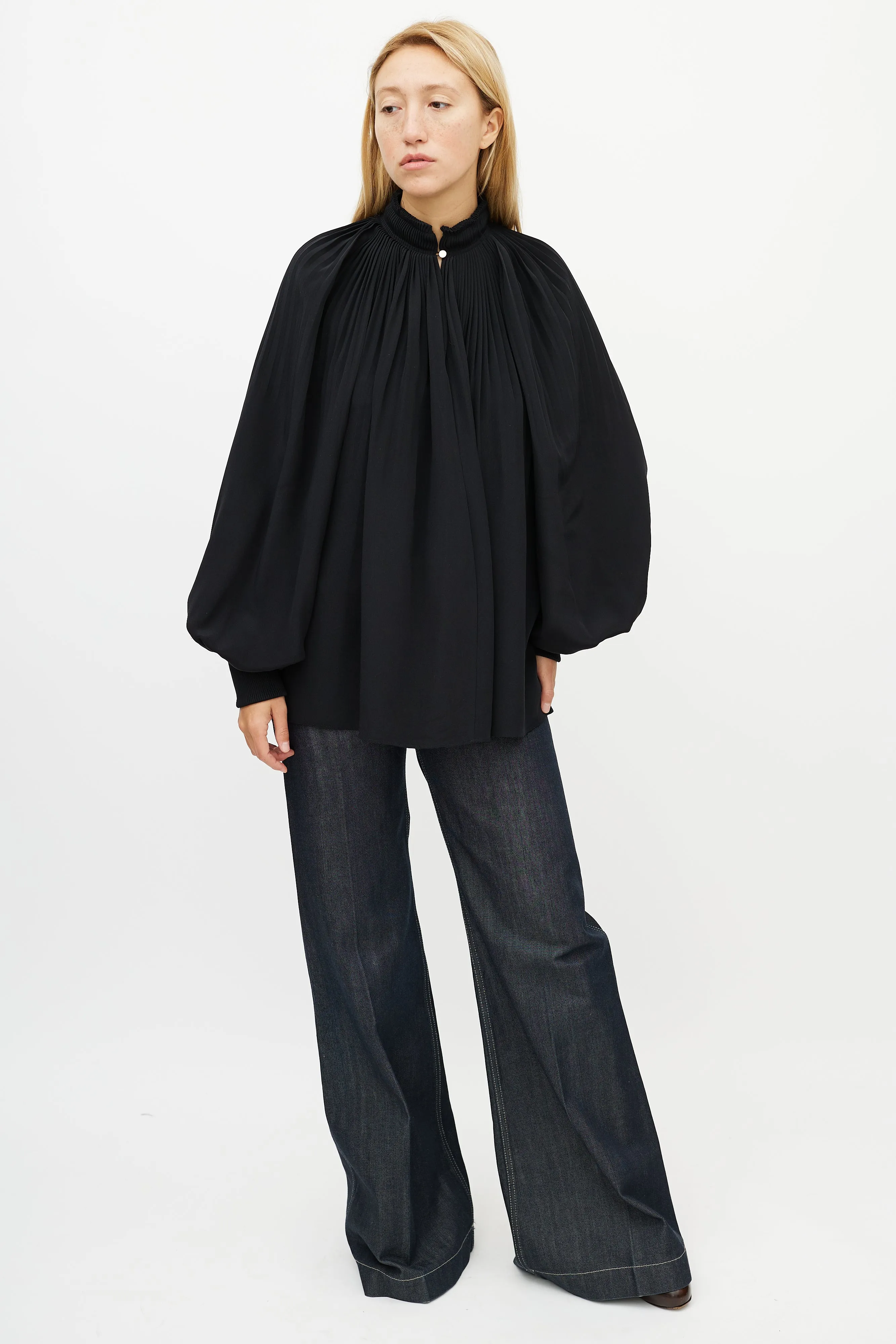 Black Pleated Silk Top