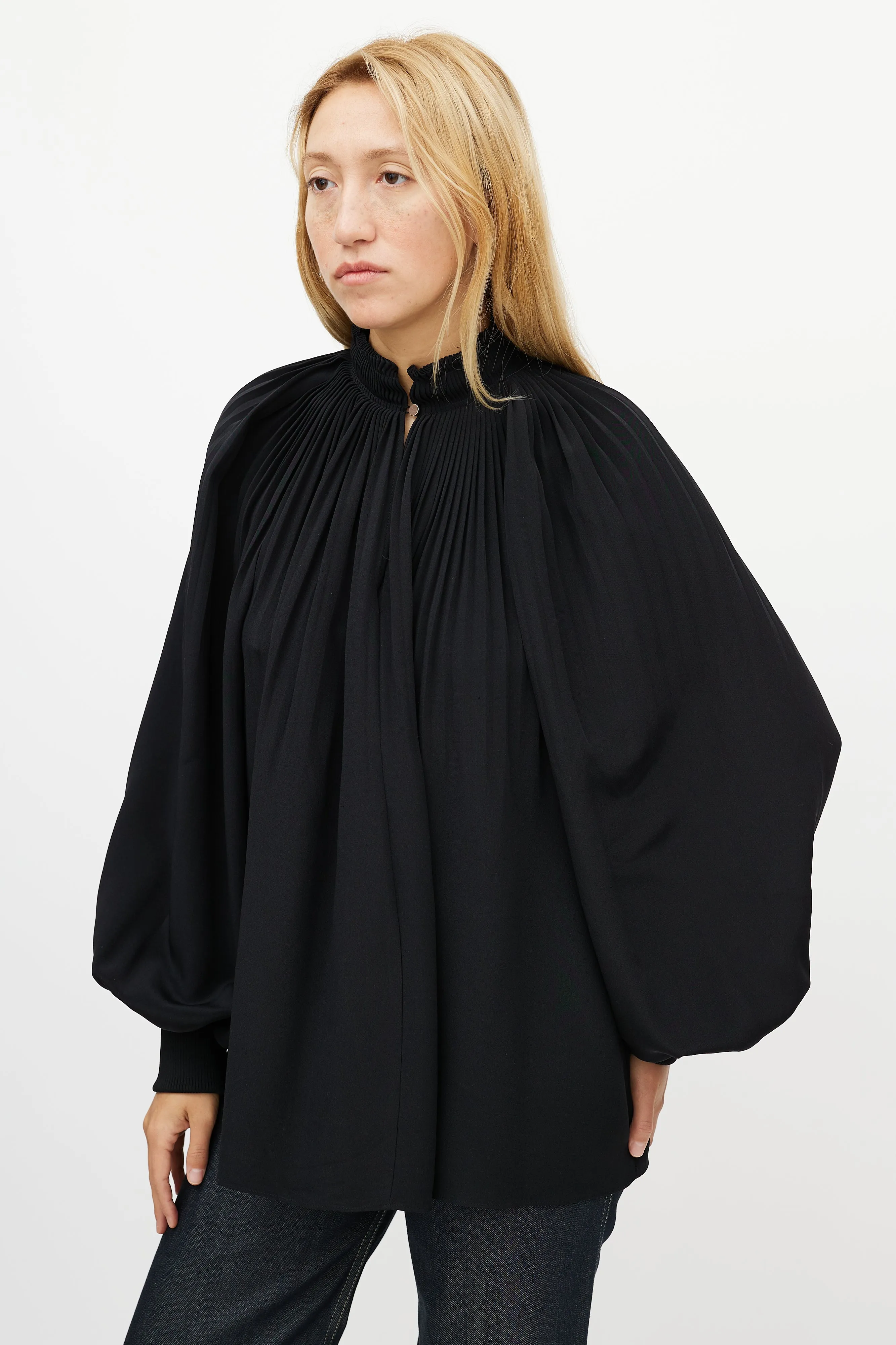 Black Pleated Silk Top