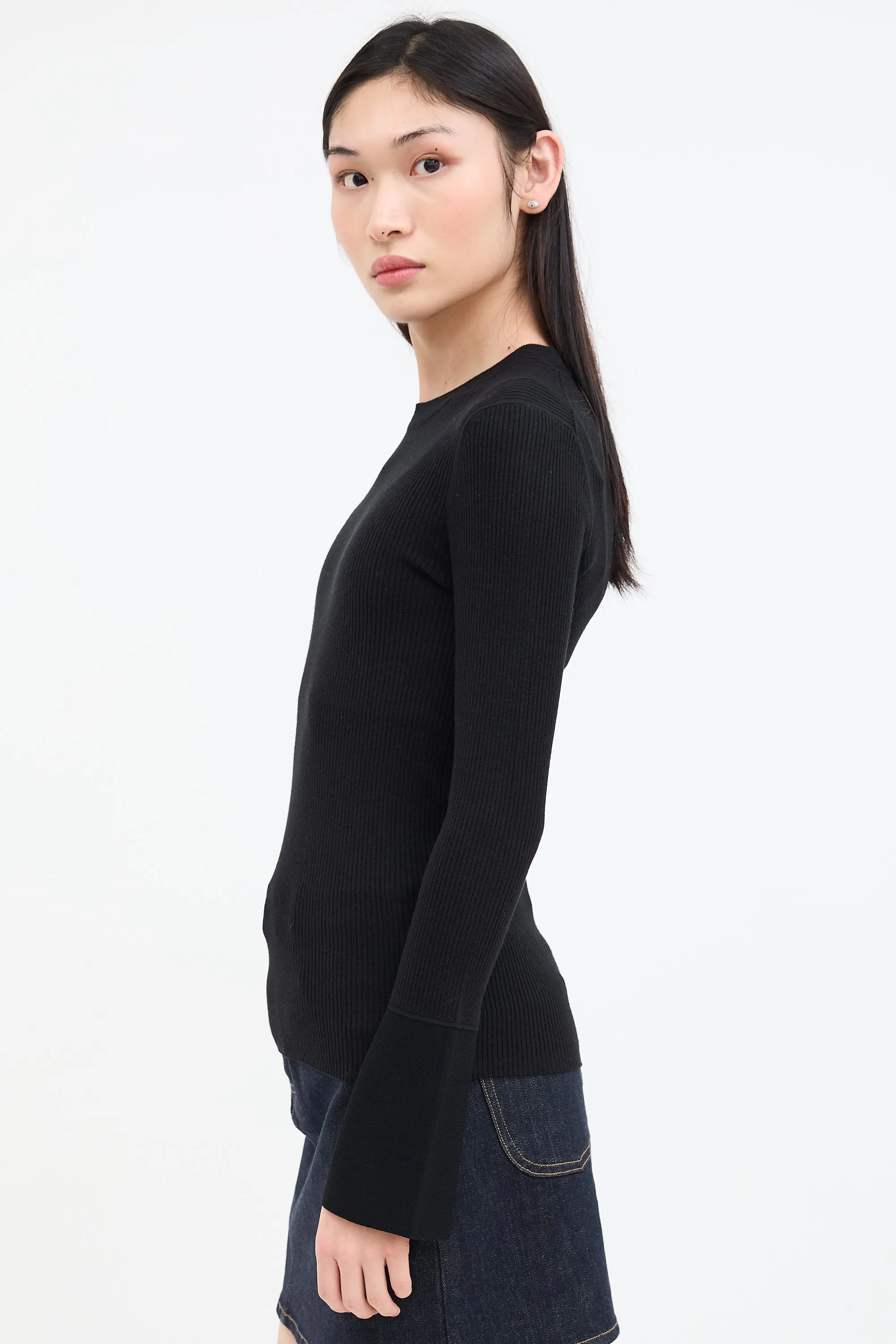 Black Silk & Cashmere Ribbed Top