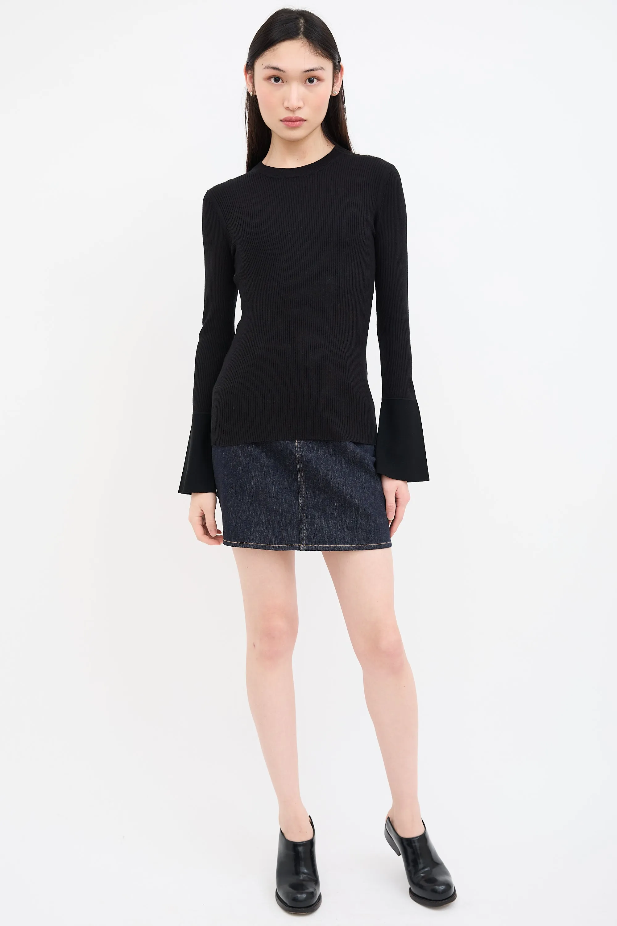 Black Silk & Cashmere Ribbed Top