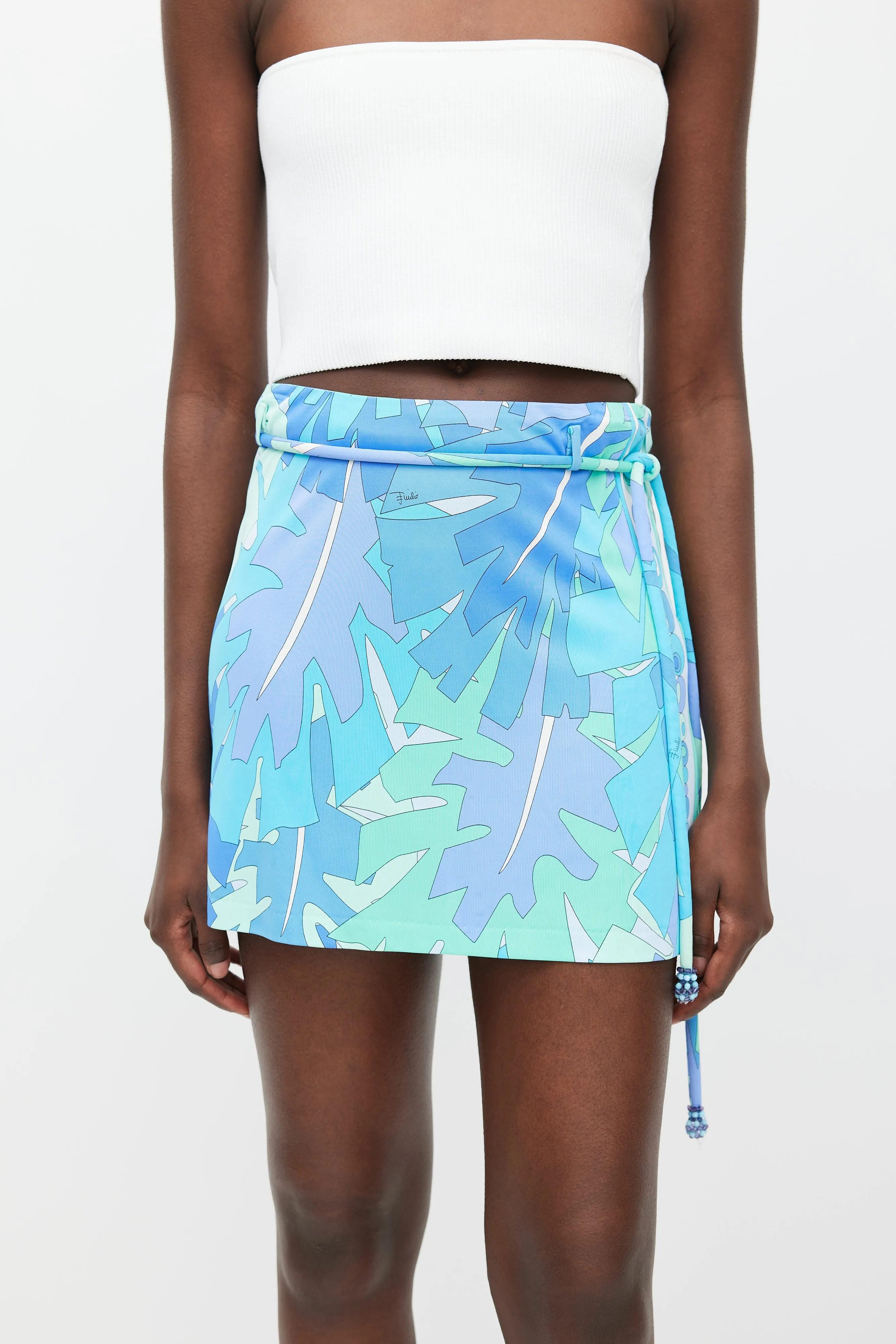 Blue & Multicolour Printed Tie Waist Skirt