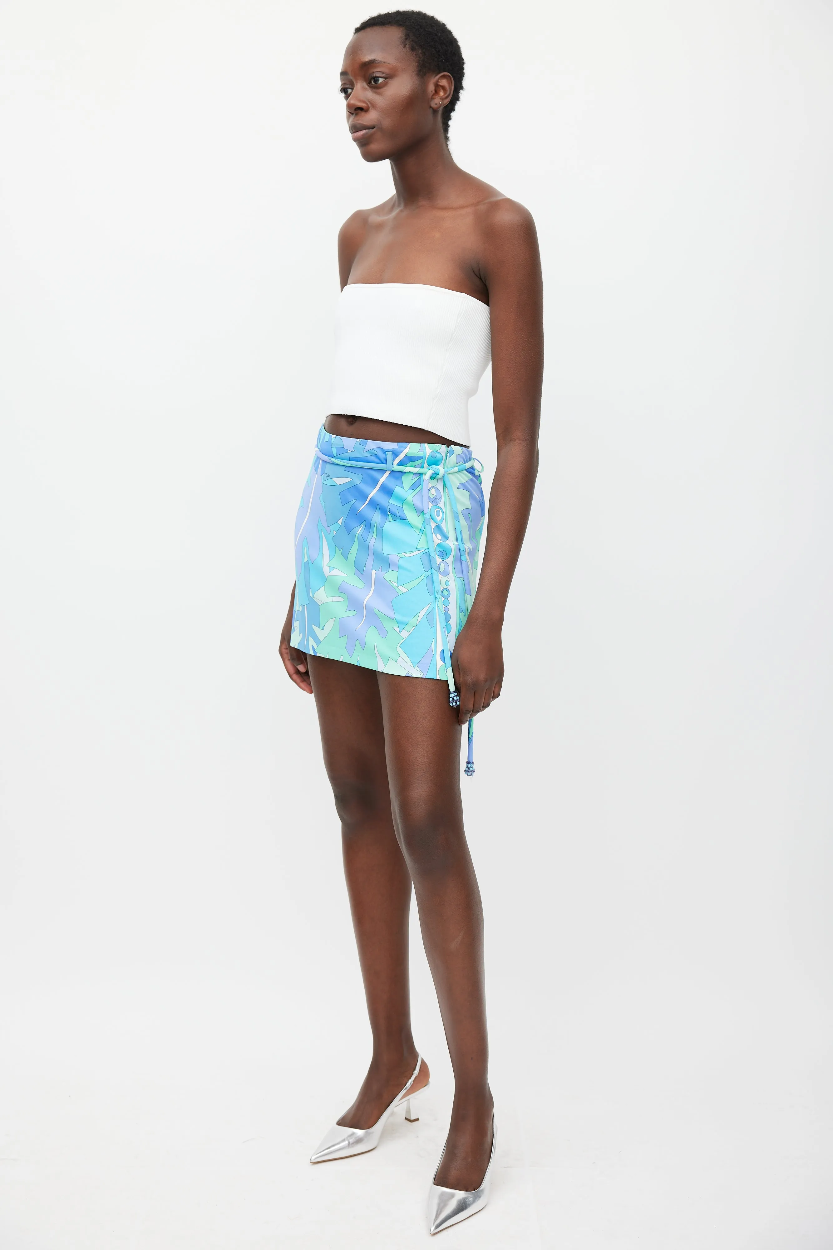 Blue & Multicolour Printed Tie Waist Skirt