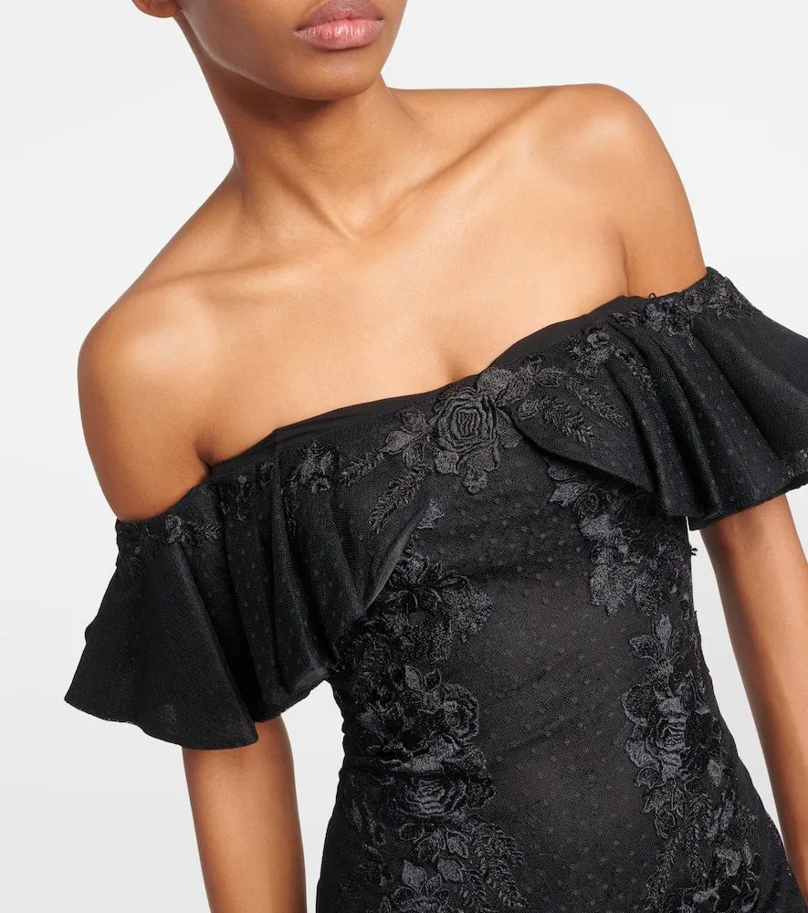 Costarellos Ruffled lace and tulle gown