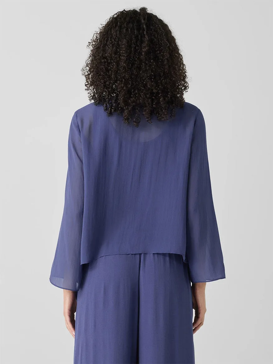 Eileen Fisher Sheer Silk Georgette Tie Jacket in Bluette
