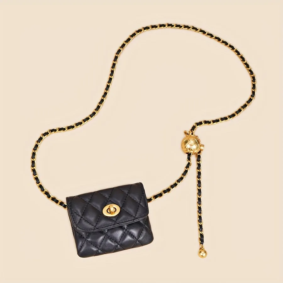 Elegant Leather Chain Belt Bag For Women Crossbody Waist Purse Fanny Pack Evening Clutch Mini Handbag Detachable