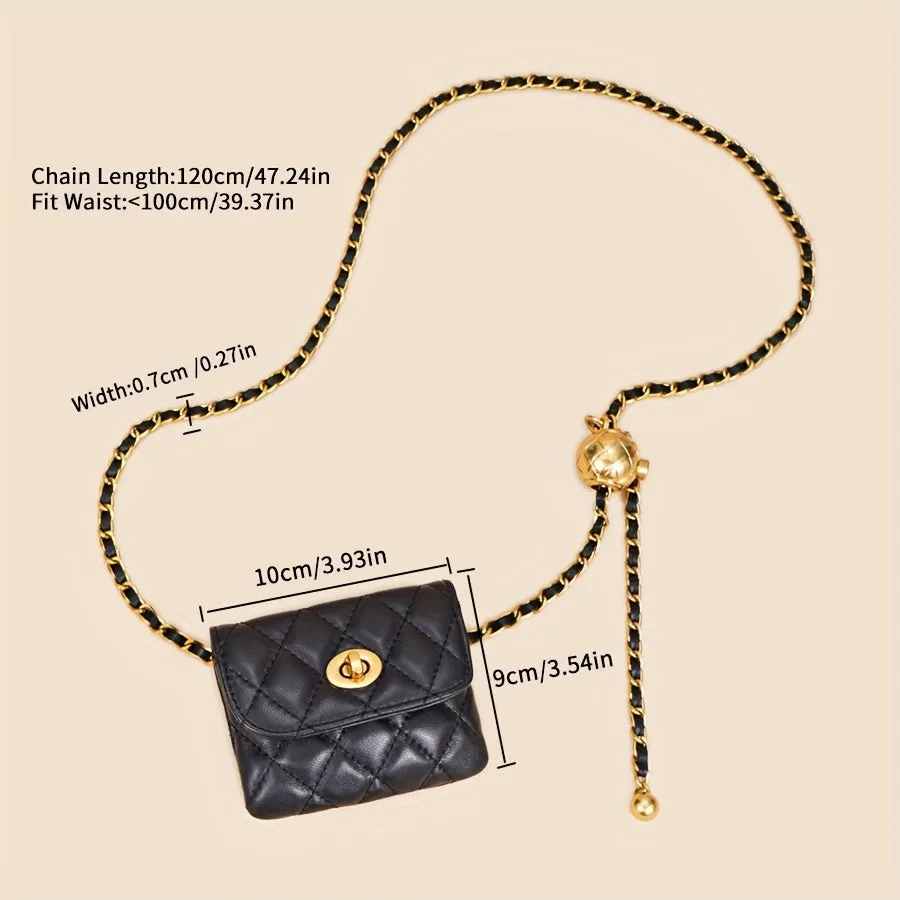 Elegant Leather Chain Belt Bag For Women Crossbody Waist Purse Fanny Pack Evening Clutch Mini Handbag Detachable
