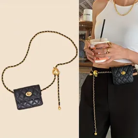 Elegant Leather Chain Belt Bag For Women Crossbody Waist Purse Fanny Pack Evening Clutch Mini Handbag Detachable