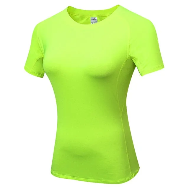 Fitness Women's Quick Drying Shirts Elastic Yoga Sports T Shirt Tights Gym Running Tops Short Sleeve Tees Blouses Shirts Jerseys