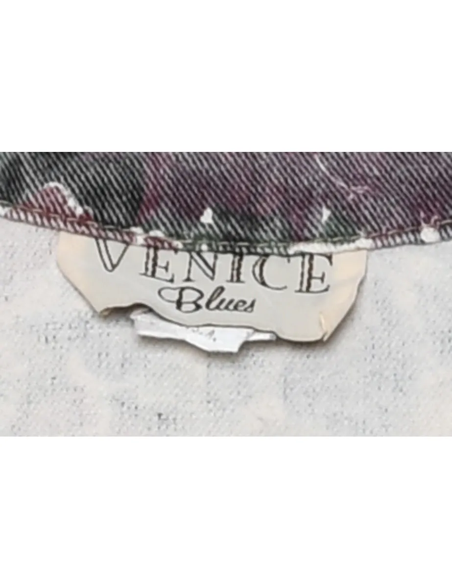 Floral Pattern Multi-Colour Denim Waistcoat  - M