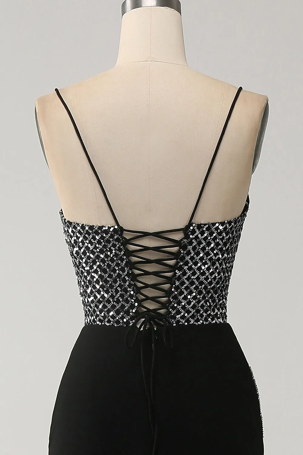 Gorgeous Black Mermaid Spaghetti Straps Strapless Sequin Prom Dresses with Slit Sexy Evening Dresses