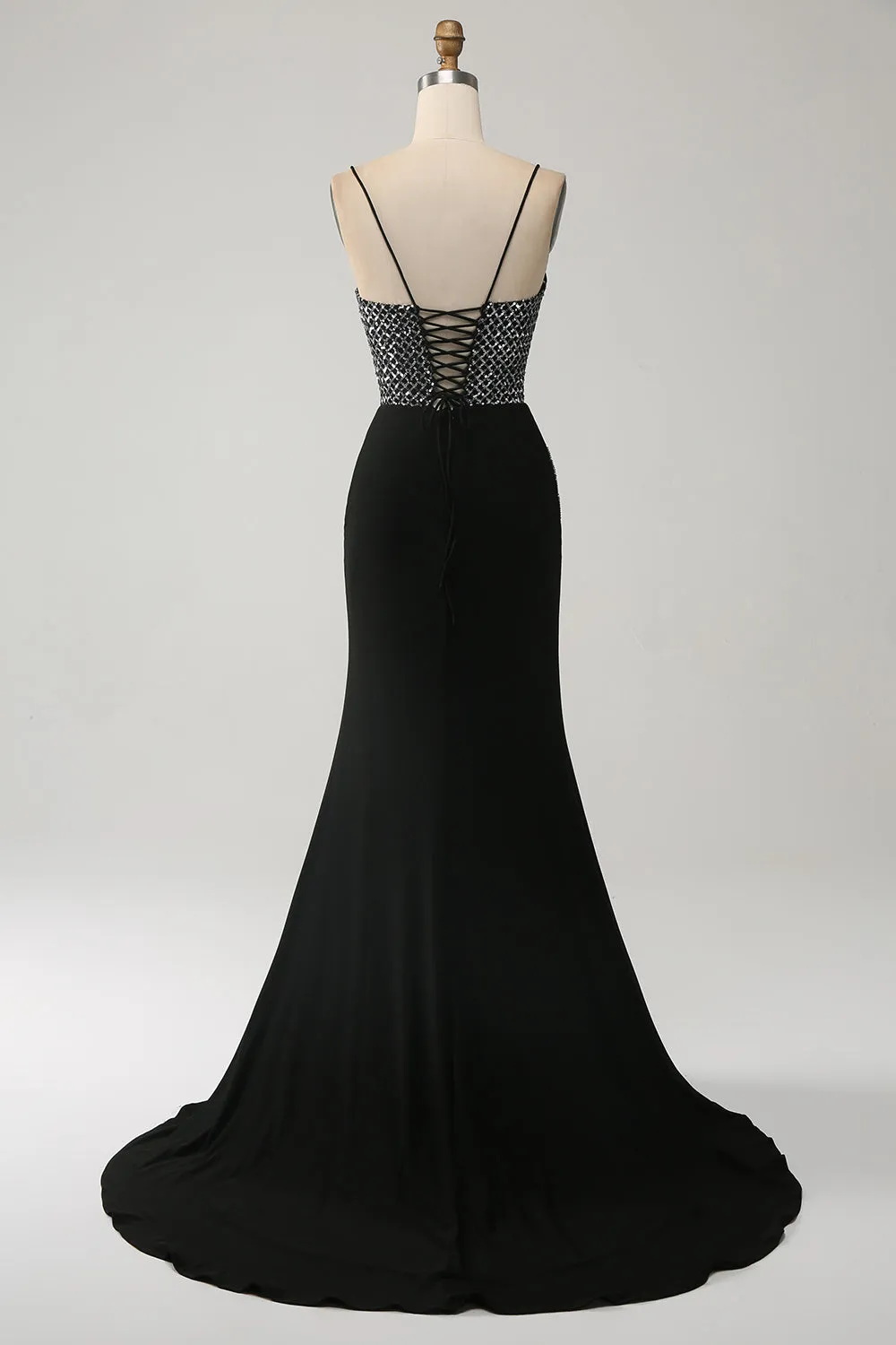 Gorgeous Black Mermaid Spaghetti Straps Strapless Sequin Prom Dresses with Slit Sexy Evening Dresses