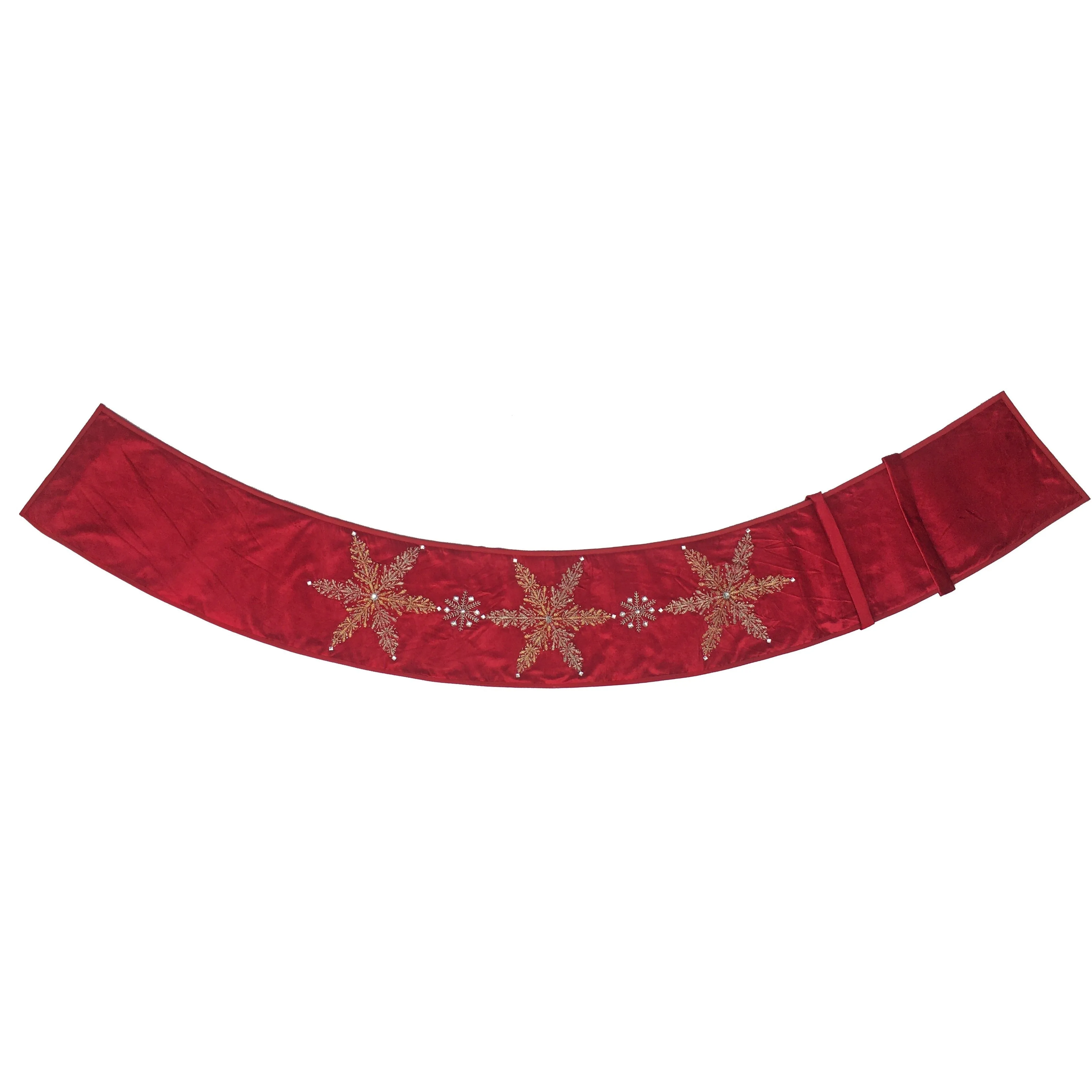 Handmade Adjustable Christmas Tree Collar - Silver Snowflakes on Red Velvet