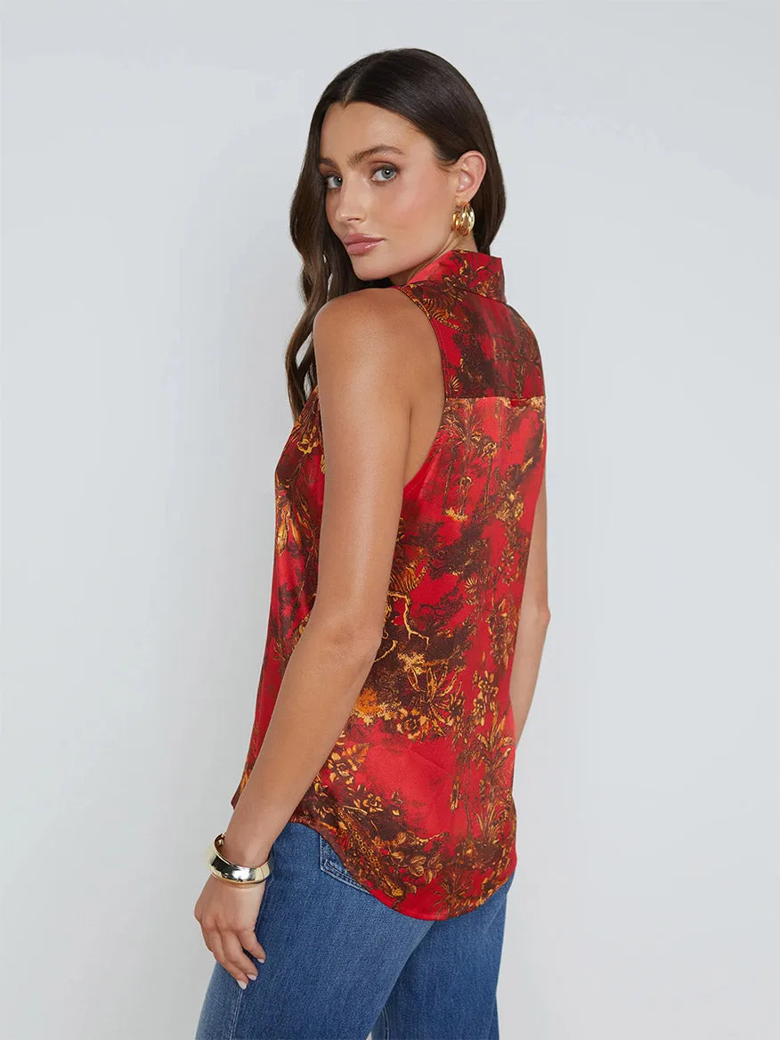 L'Agence Emmy Sleeveless Blouse in High Risk Red Multi Jungle Toile
