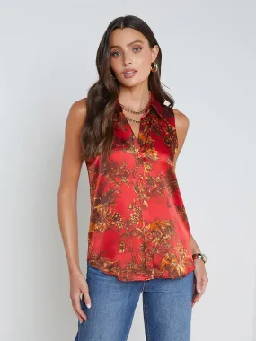 L'Agence Emmy Sleeveless Blouse in High Risk Red Multi Jungle Toile