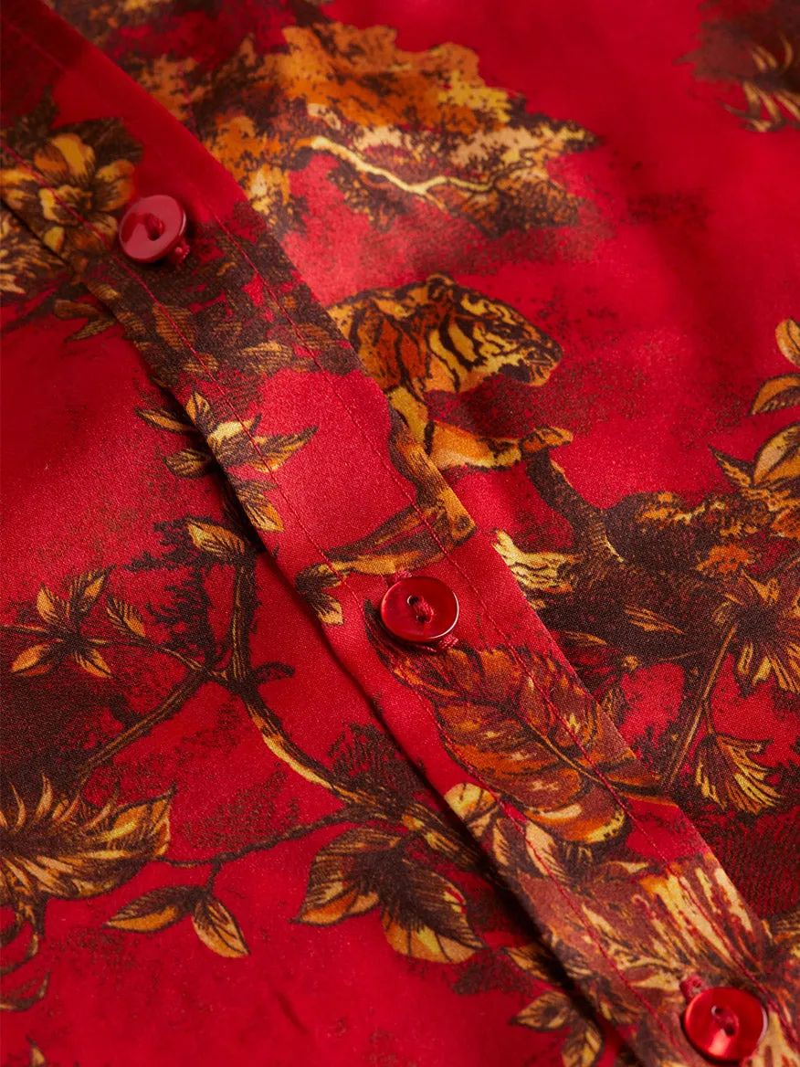 L'Agence Emmy Sleeveless Blouse in High Risk Red Multi Jungle Toile