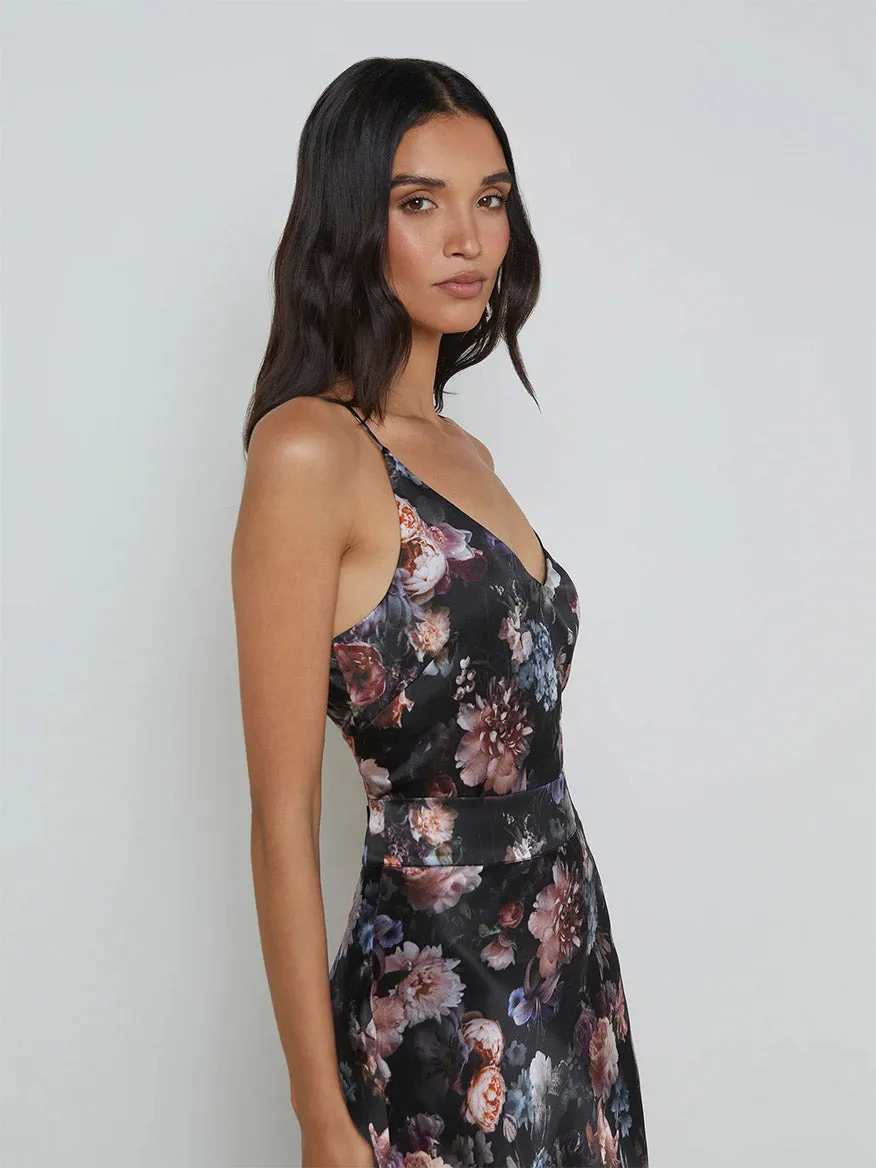 L'Agence Gabriella Silk Camisole in Black Multi Vintage Oil Flower