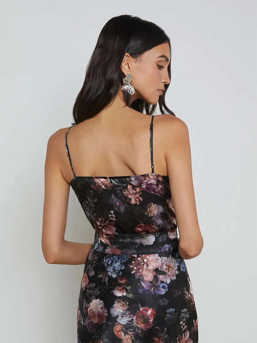 L'Agence Gabriella Silk Camisole in Black Multi Vintage Oil Flower