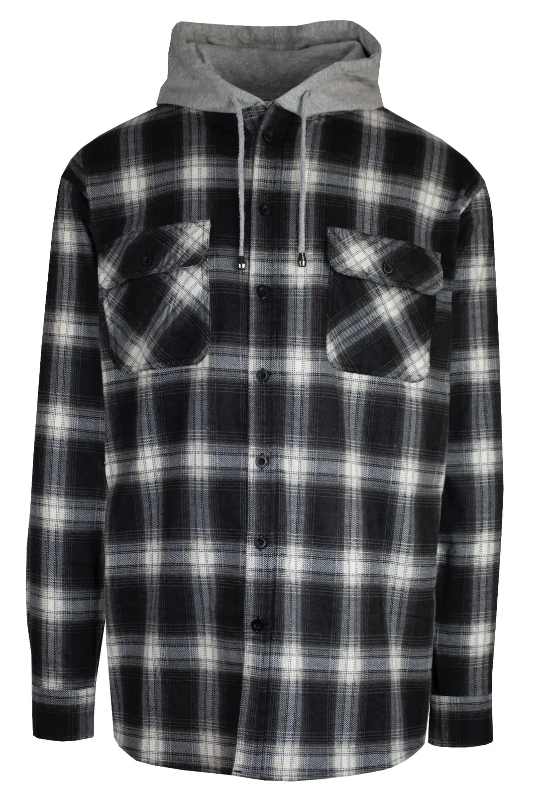 Mens Cotton Flannelette Shirt w Jersey Hood Long Sleeve Flannel