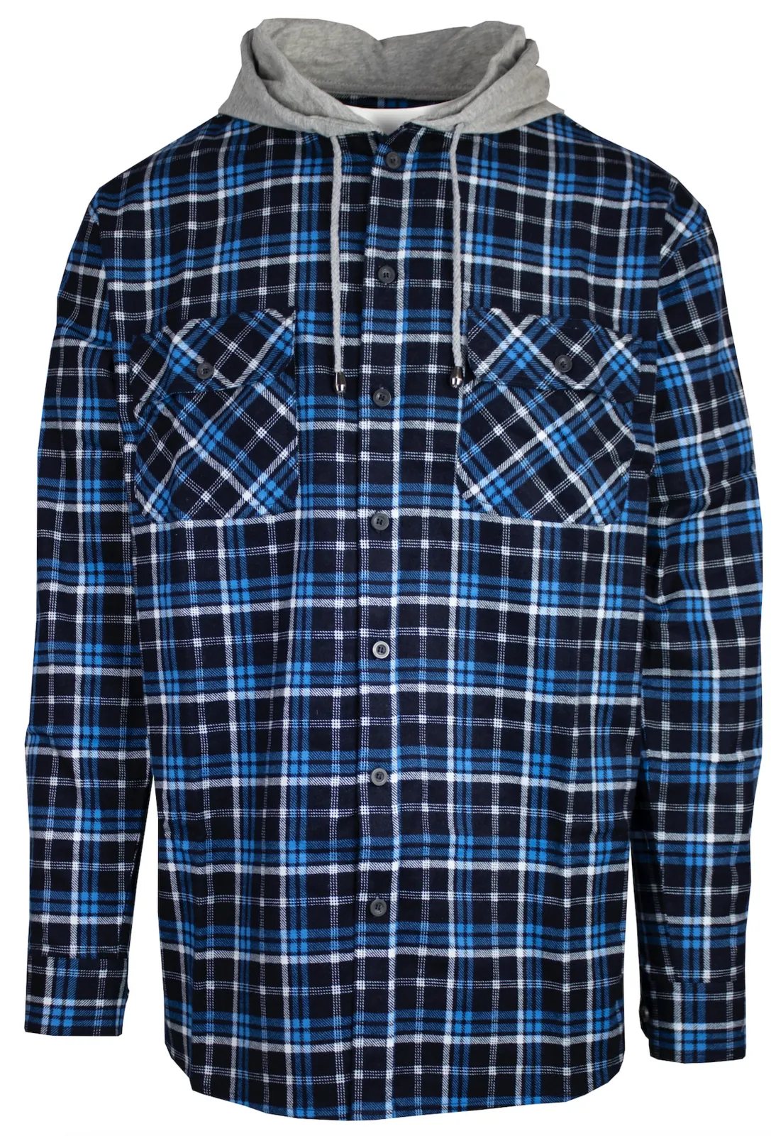 Mens Cotton Flannelette Shirt w Jersey Hood Long Sleeve Flannel