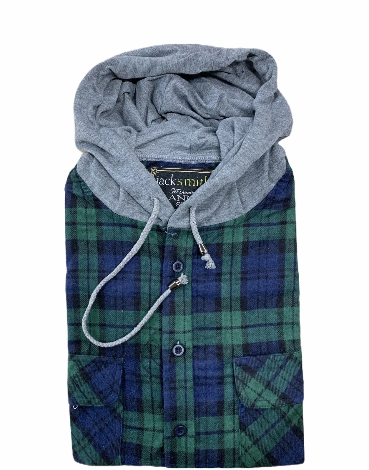 Mens Cotton Flannelette Shirt w Jersey Hood Long Sleeve Flannel