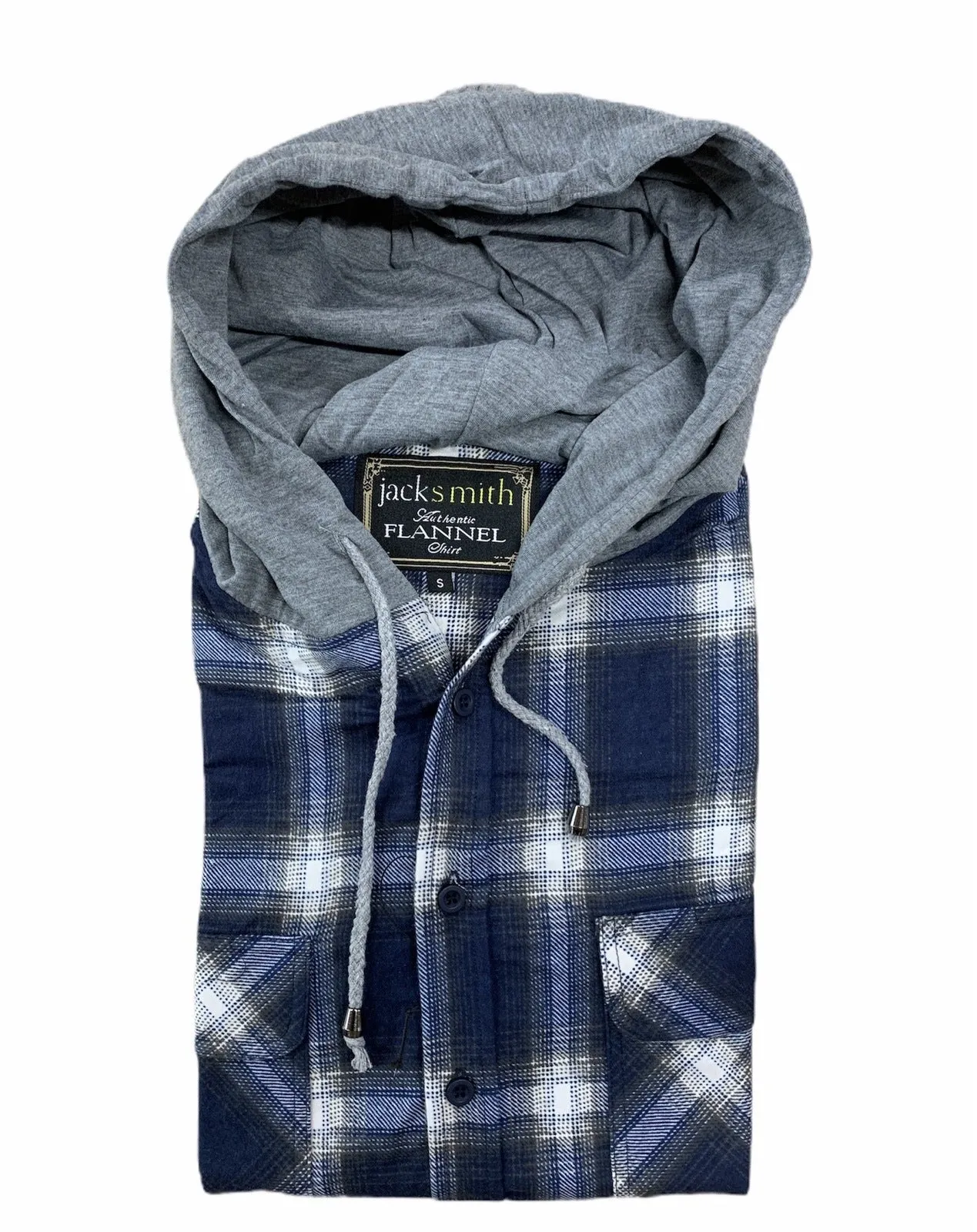 Mens Cotton Flannelette Shirt w Jersey Hood Long Sleeve Flannel