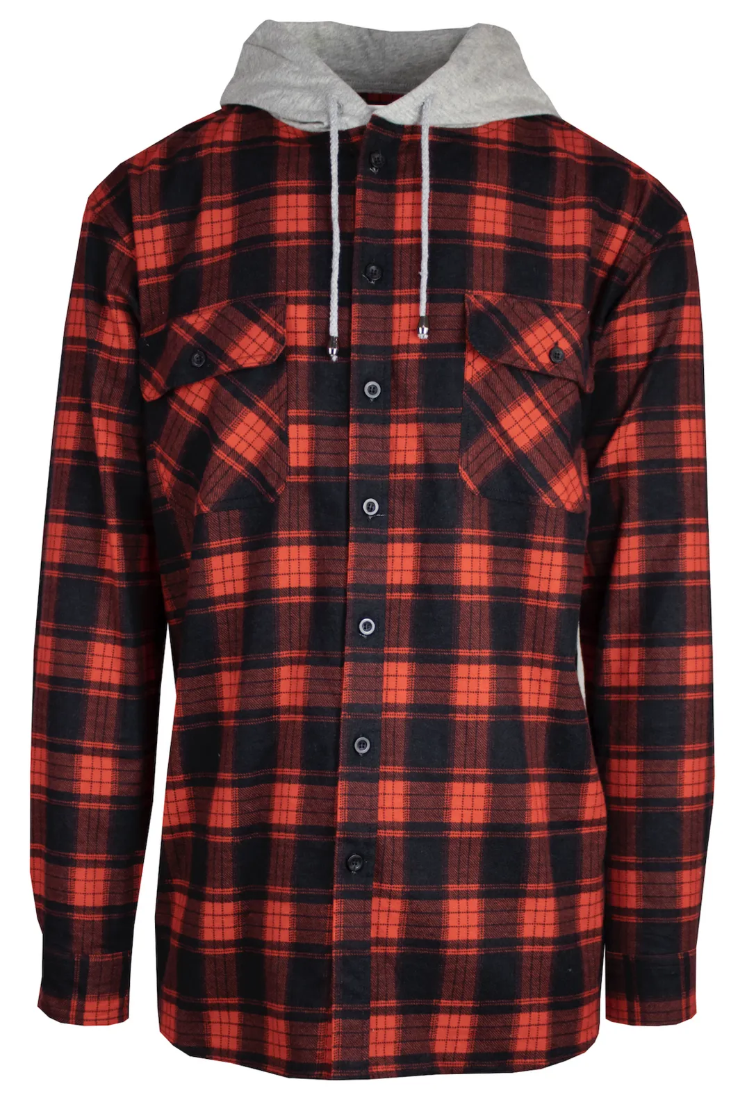 Mens Cotton Flannelette Shirt w Jersey Hood Long Sleeve Flannel