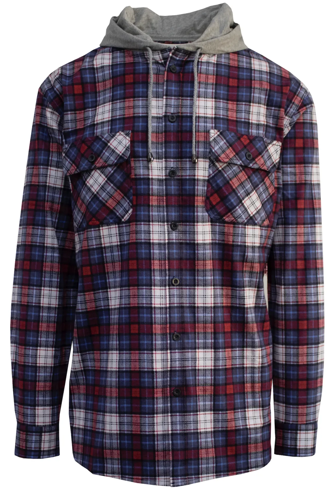 Mens Cotton Flannelette Shirt w Jersey Hood Long Sleeve Flannel