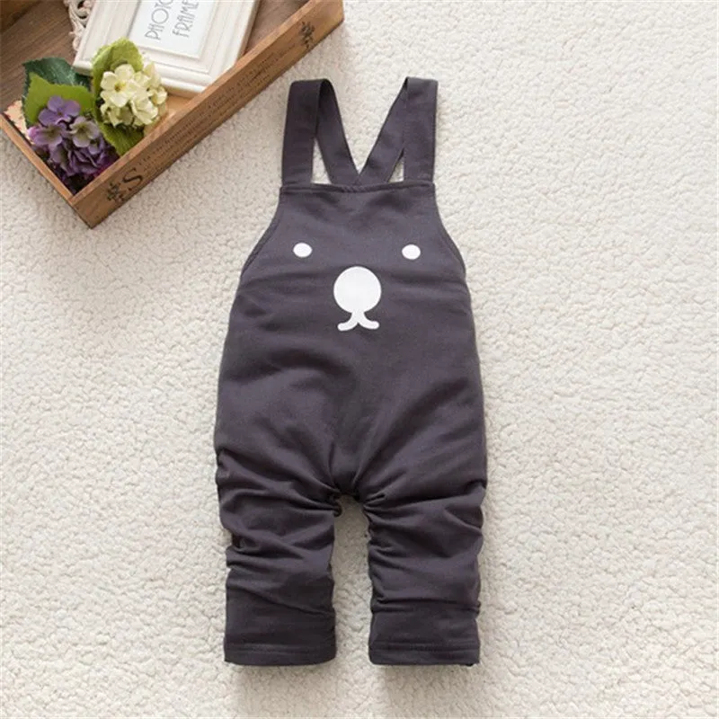 New Cute Baby Boy Girls Bib Pants Overalls Bear Print Harem Pants Long Trousers