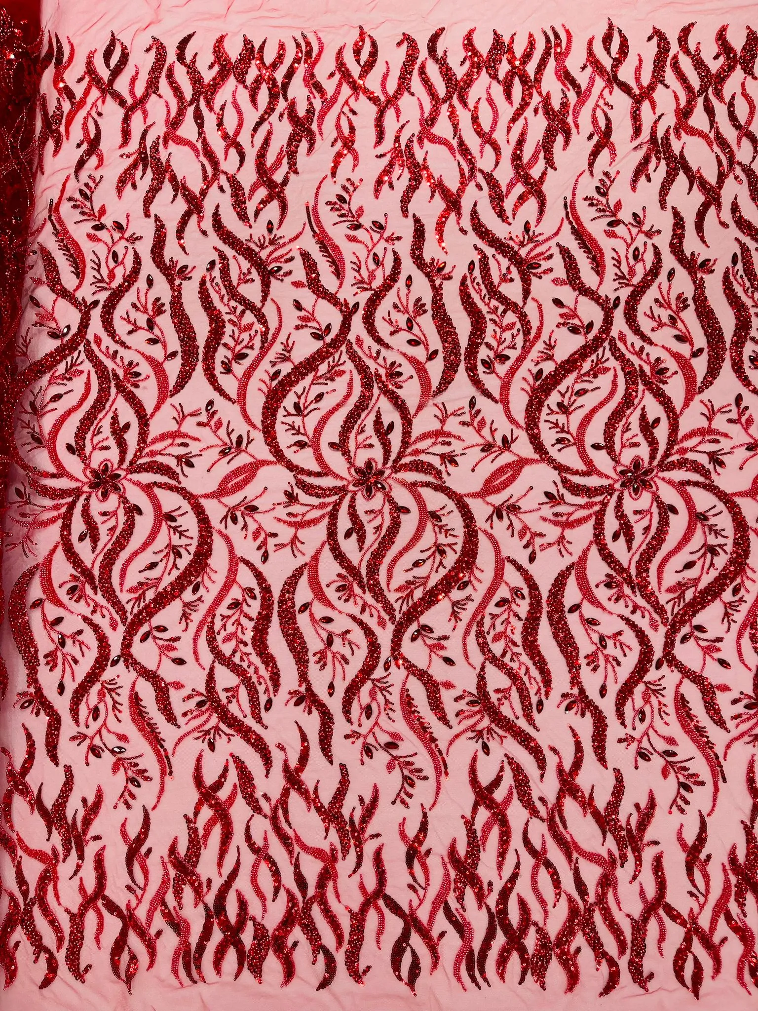 Vine Design Embroider And Heavy Beading/Sequins On A Mesh Lace Fabric/Wedding Lace/Costplay.
